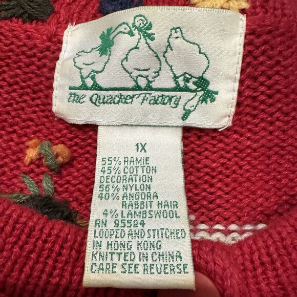 Vintage Quacker Factory Christmas Sweater Angels Cardigan Sz 1X Red Embroidered - Picture 3 of 10